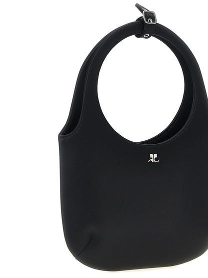 This Handbag by Courrèges for women in stretch viscose and black presents a sculptural silhouette featuring a secure magnetic, ample , and versatile shoulder-strap, adjustable-strap & handle for a sculptural finish.