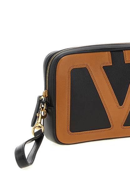 Pouch Clutch Handbag by Valentino Garavani for unisex in polyester multicolor & signature features a sculptural silhouette with a secure snap, zipper & hook, ample , and versatile wristlet & handle for a sculptural finish.