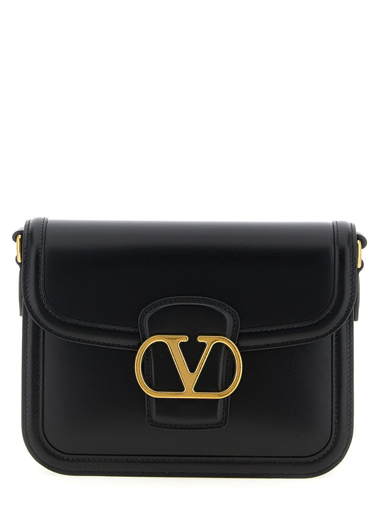 Valentino Garavani 9 To 5 V Logo Calfskin Leather Crossbody Flap Handbag - Black Signature
