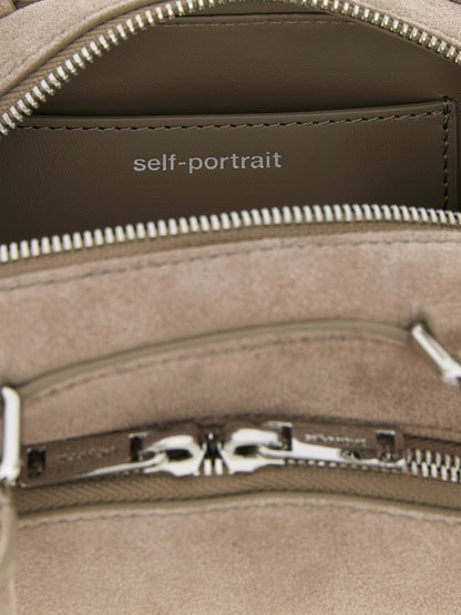 Mini Shoulder Bag by Self-Portrait for women in lamb leather gray features a stately silhouette, showcasing a secure zipper, ample , and stately shoulder-strap & handle for a stately finish.