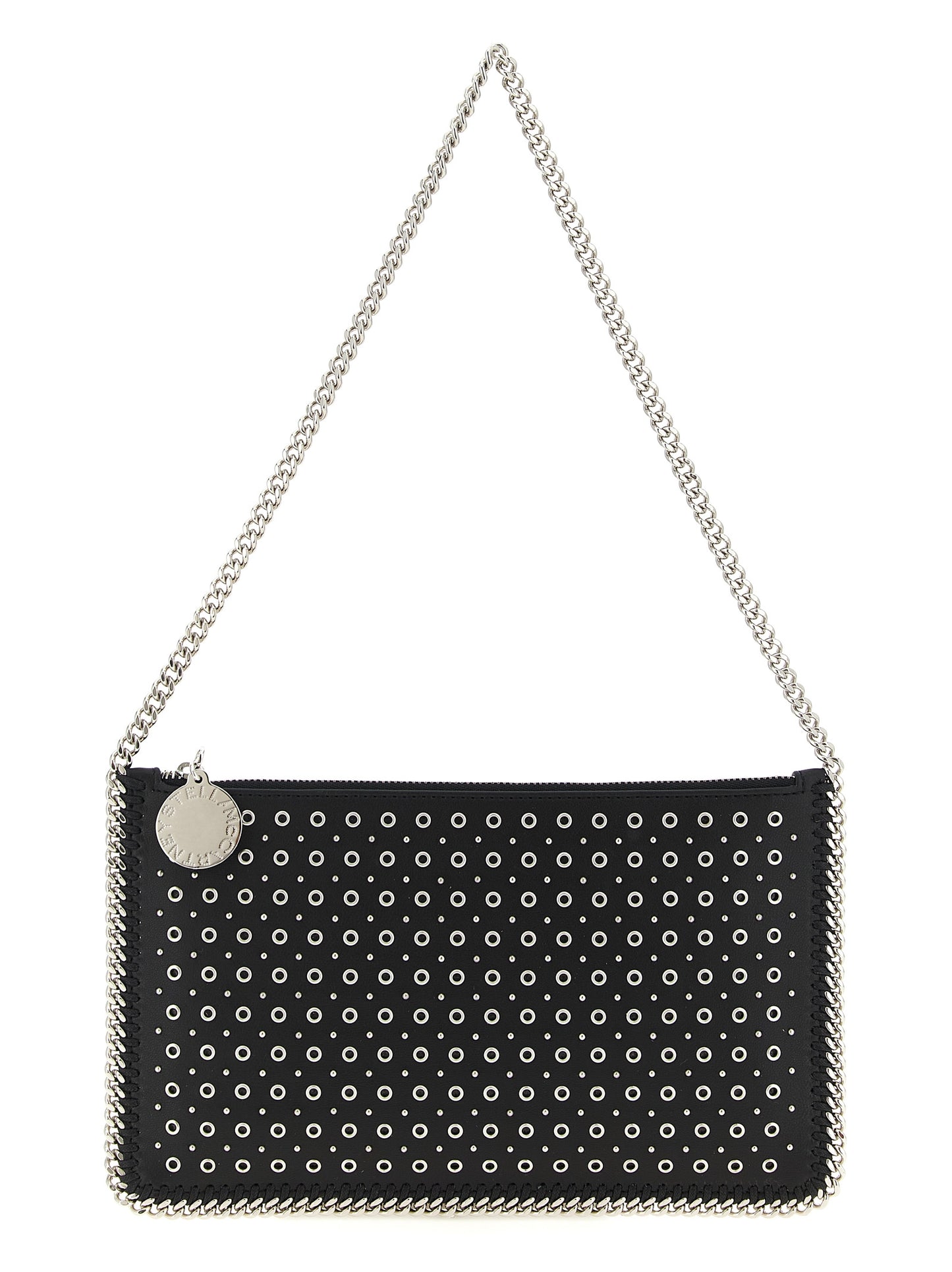 Shoulder Bag by Stella McCartney for women in polyurethane leather black & signature showcases a statuesque silhouette, artfully detailed with a secure zipper, organized , and versatile shoulder-strap & handle for a statuesque look.