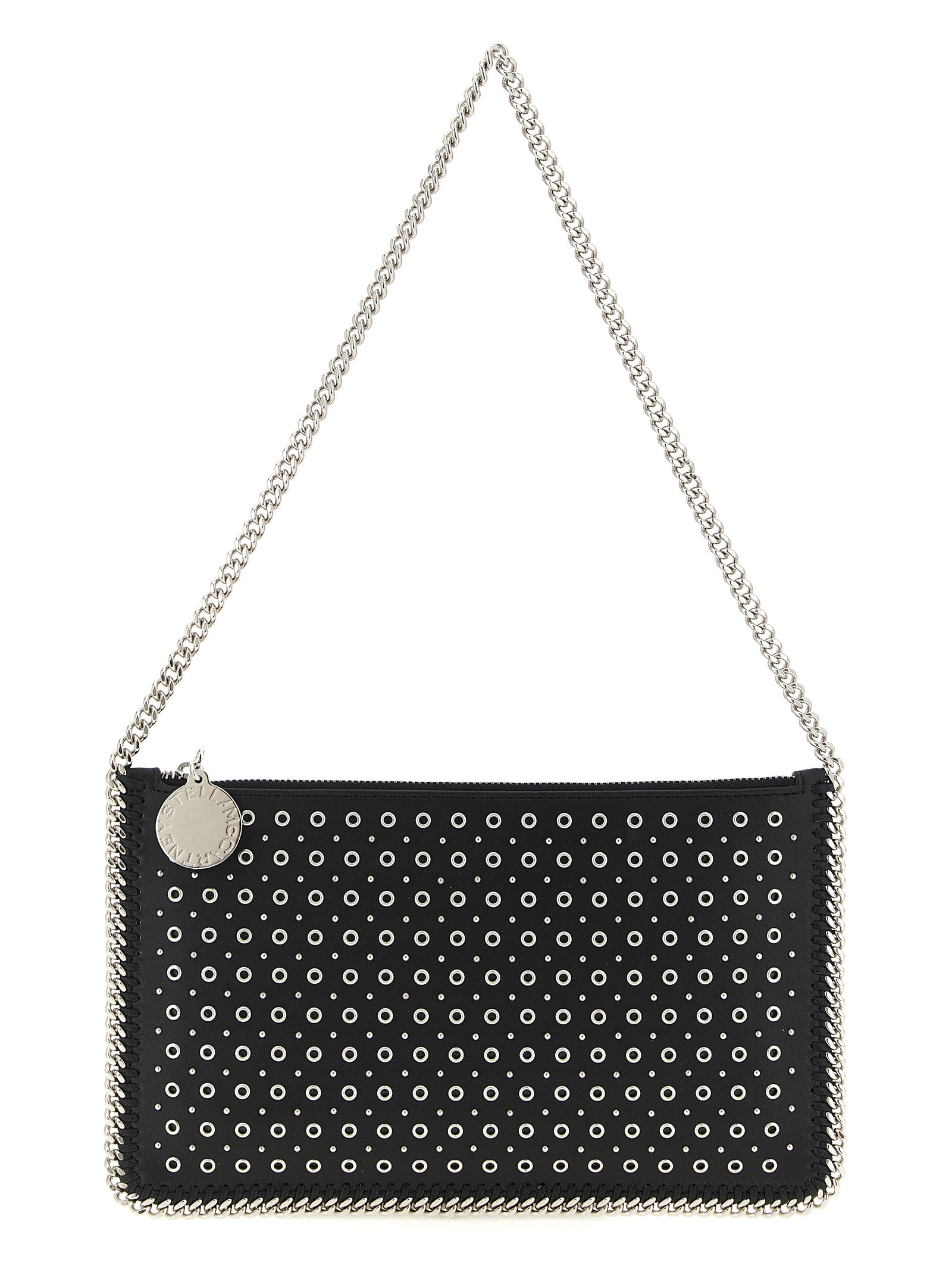 Shoulder Bag by Stella McCartney for women in polyurethane leather black & signature showcases a statuesque silhouette, artfully detailed with a secure zipper, organized , and versatile shoulder-strap & handle for a statuesque look.