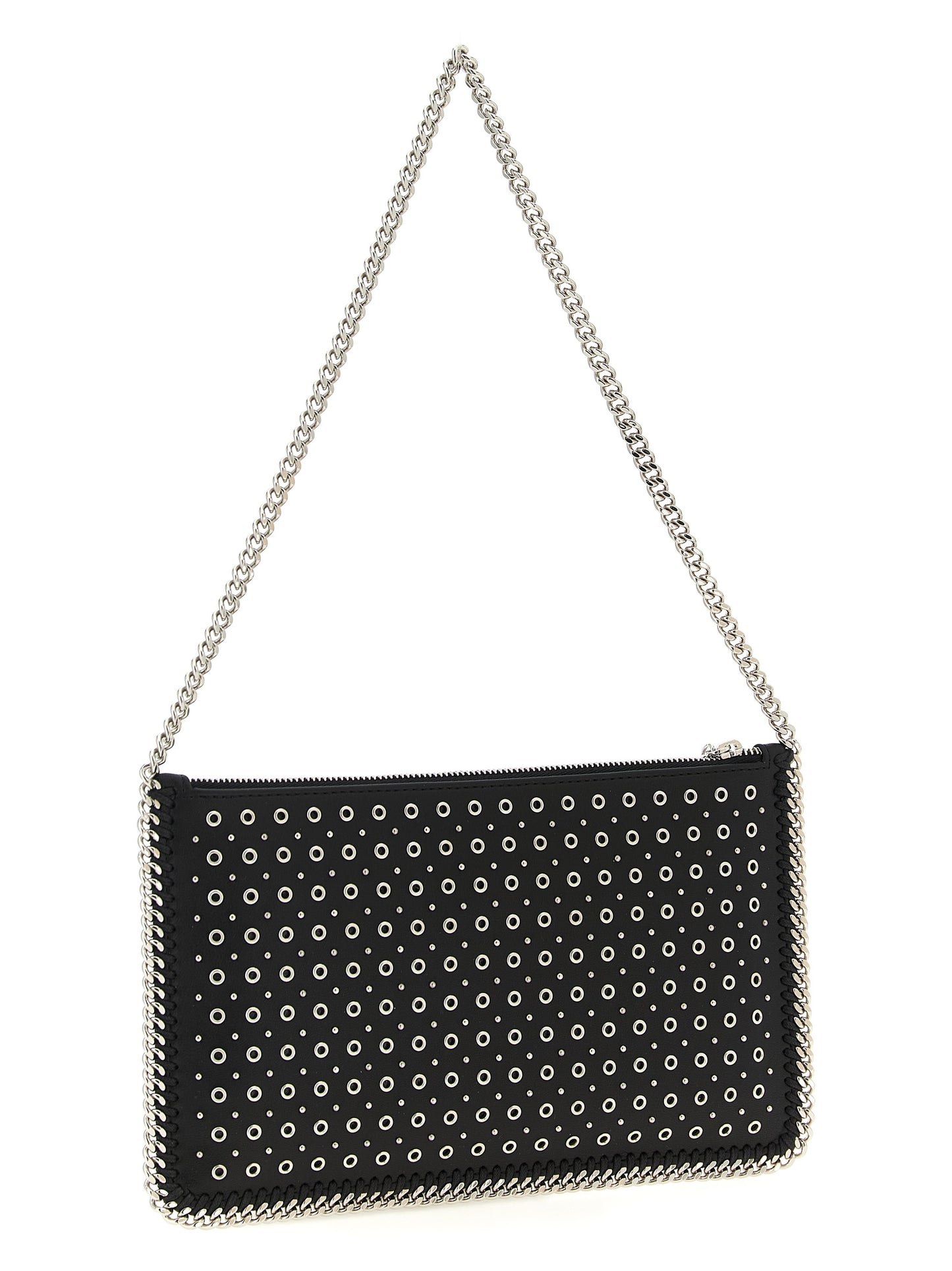 Shoulder Bag by Stella McCartney for women in polyurethane leather black & signature features a statuesque silhouette, showcasing a secure zipper and statuesque with versatile shoulder-strap & handle for a statuesque finish.