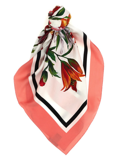 Scarf by Dolce & Gabbana for women in silk twill multicolor, floral & print showcases a on trend silhouette, artfully capturing the on trend essence of the Silk Twill Foulard Scarf design with a sophisticated finish.