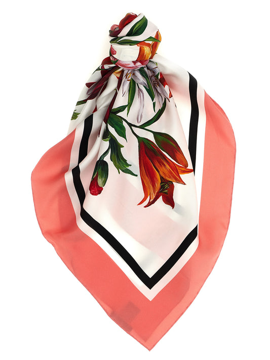 Scarf by Dolce & Gabbana for women in silk twill multicolor, floral & print showcases a on trend silhouette, artfully capturing the on trend essence of the Silk Twill Foulard Scarf design with a sophisticated finish.