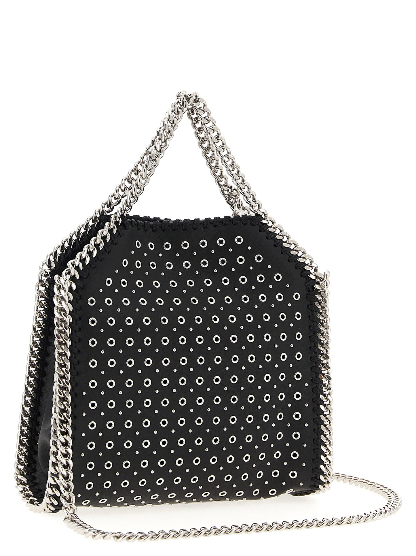 Handbag by Stella McCartney for women in polyurethane leather black features an refined silhouette, showcasing a secure magnetic, ample , and versatile shoulder-strap & handle for a sophisticated refined aesthetic.