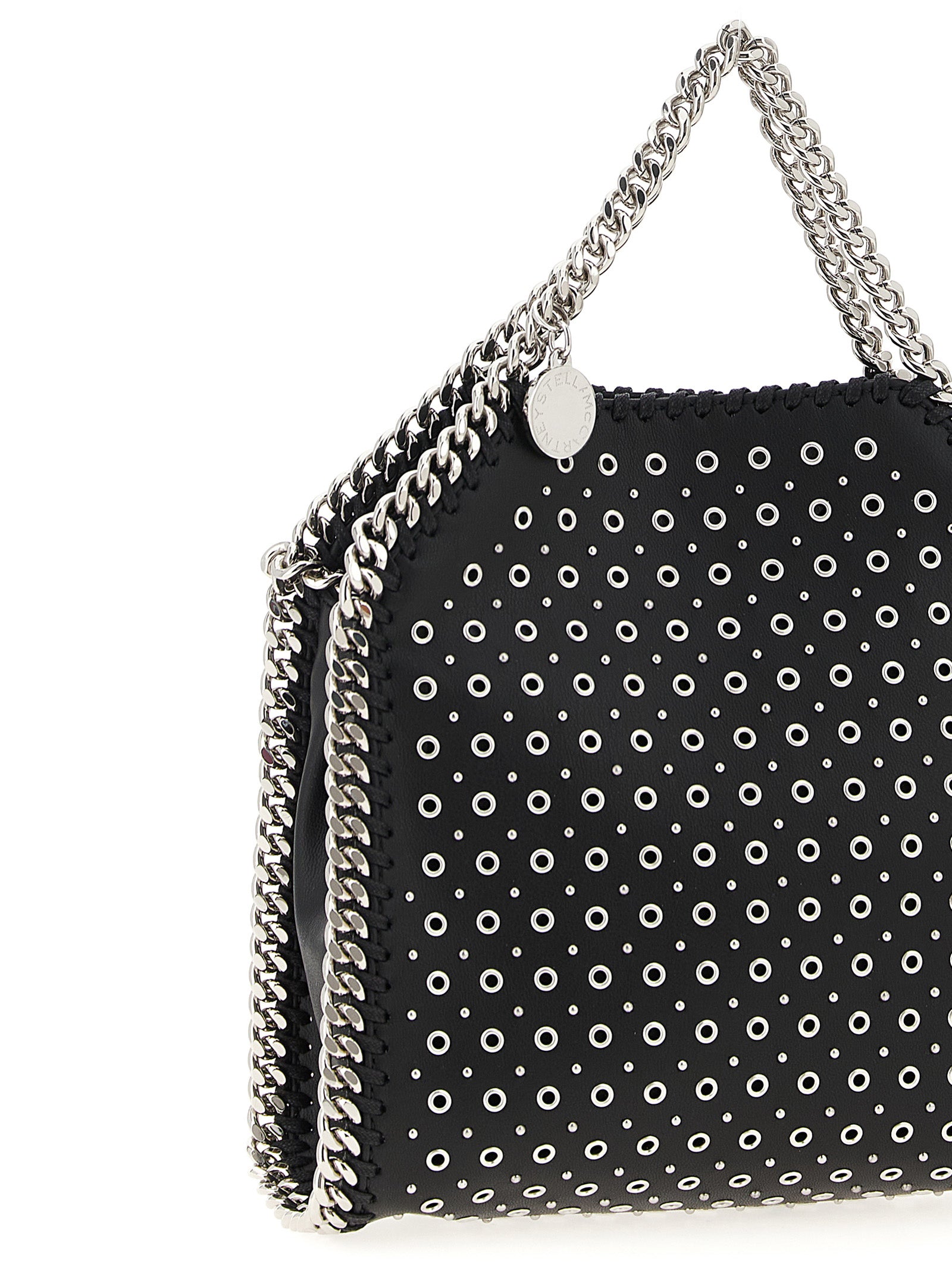 Handbag by Stella McCartney for women in polyurethane leather black features a refined silhouette, showcasing a secure magnetic, organized , and versatile shoulder-strap & handle for a refined finish.