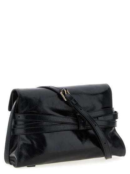 Crossbody Flap Handbag by Moschino for women in leather black features a versatile chic silhouette, meticulously detailed with a secure flap & magnetic, ample , and versatile crossbody-strap, shoulder-strap, adjustable-strap & belt-strap.