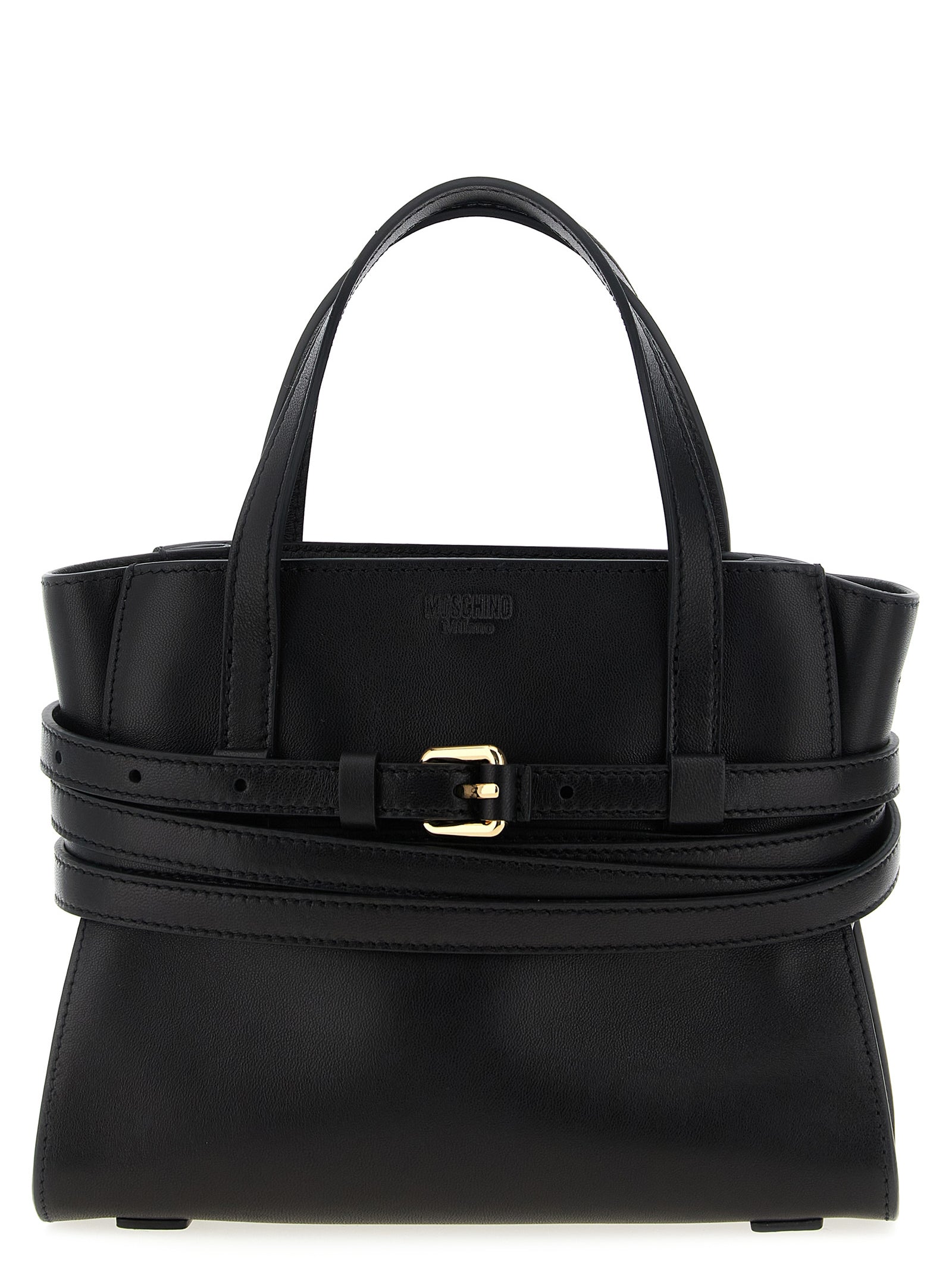 Small Handbag by Moschino for women in polyester leather black features an refined silhouette, showcasing a secure zipper, ample , and versatile shoulder-strap, adjustable-strap, belt-strap & handle for a sophisticated refined aesthetic.