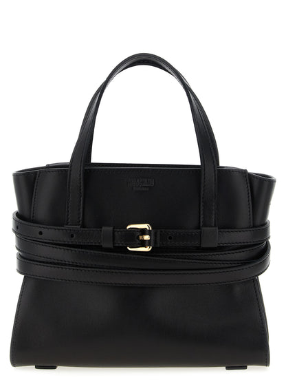 Small Handbag by Moschino for women in polyester leather black features an refined silhouette, showcasing a secure zipper, ample , and versatile shoulder-strap, adjustable-strap, belt-strap & handle for a sophisticated refined aesthetic.