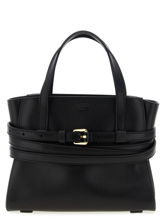 Small Handbag by Moschino for women in polyester leather black features an refined silhouette, showcasing a secure zipper, ample , and versatile shoulder-strap, adjustable-strap, belt-strap & handle for a sophisticated refined aesthetic.