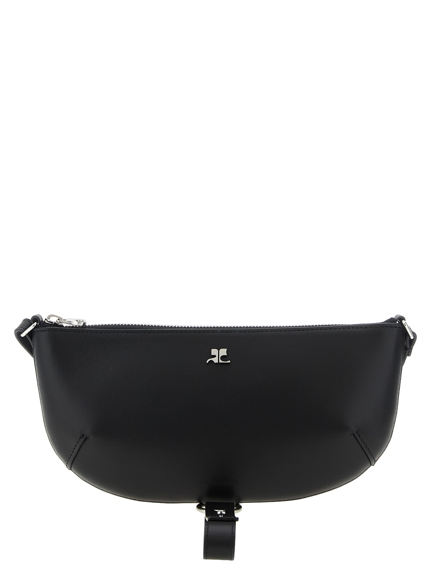 Shoulder Bag by Courrèges for women in calfskin leather black showcases a statuesque silhouette, artfully detailed with a secure zipper, organized , and versatile shoulder-strap, adjustable-strap & handle for a statuesque look.