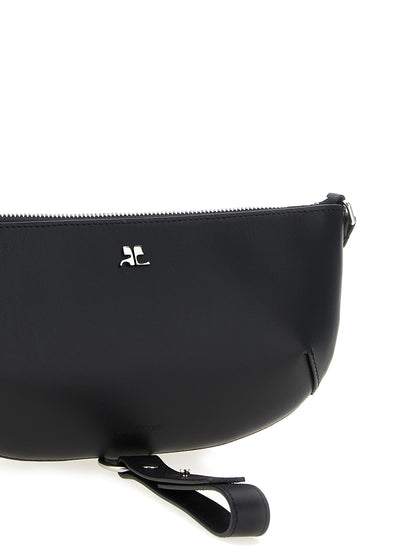 Shoulder Bag by Courrèges for women in calfskin leather black features an effortlessly chic silhouette with a secure zipper, ample , and versatile shoulder-strap, adjustable-strap & handle for effortlessly chic everyday luxury.