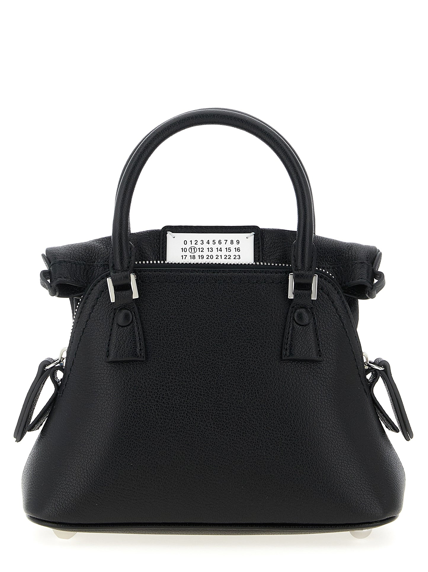 Micro Handbag by Maison Margiela for women in calfskin leather black & signature features a ornamental silhouette, showcasing a secure zipper, ample , and ornamental shoulder-strap & handle for a sophisticated look.
