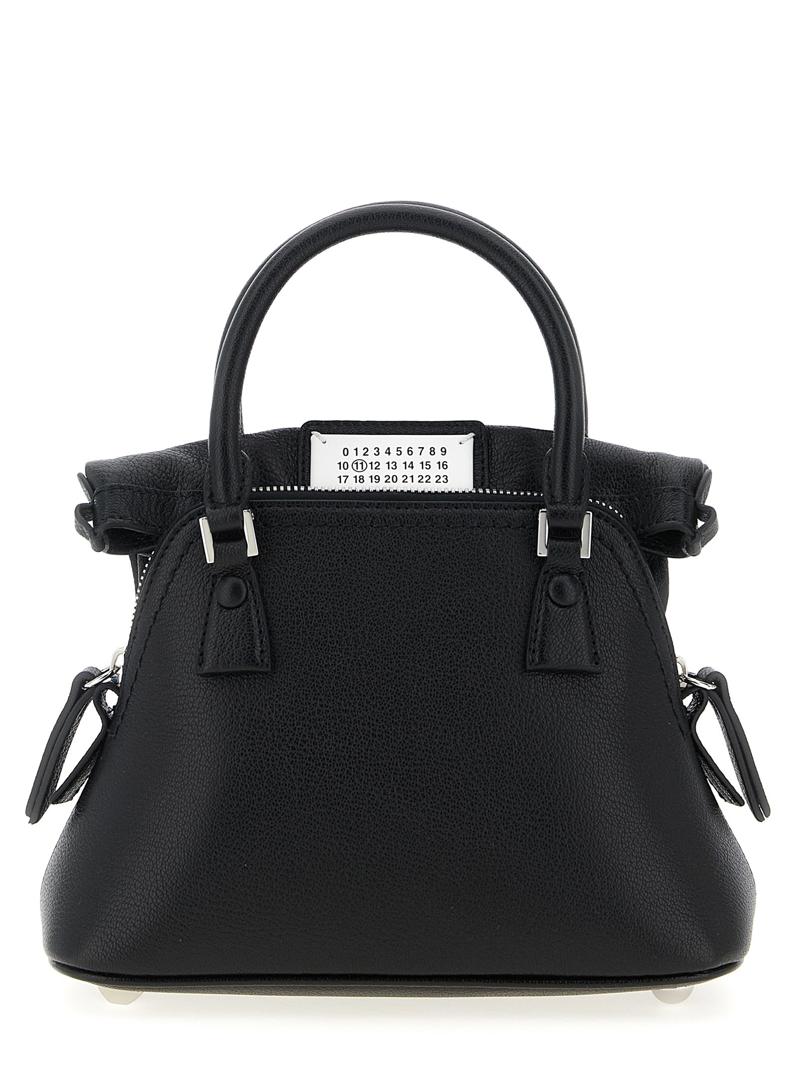 Micro Handbag by Maison Margiela for women in calfskin leather black & signature features a ornamental silhouette, showcasing a secure zipper, ample , and ornamental shoulder-strap & handle for a sophisticated look.