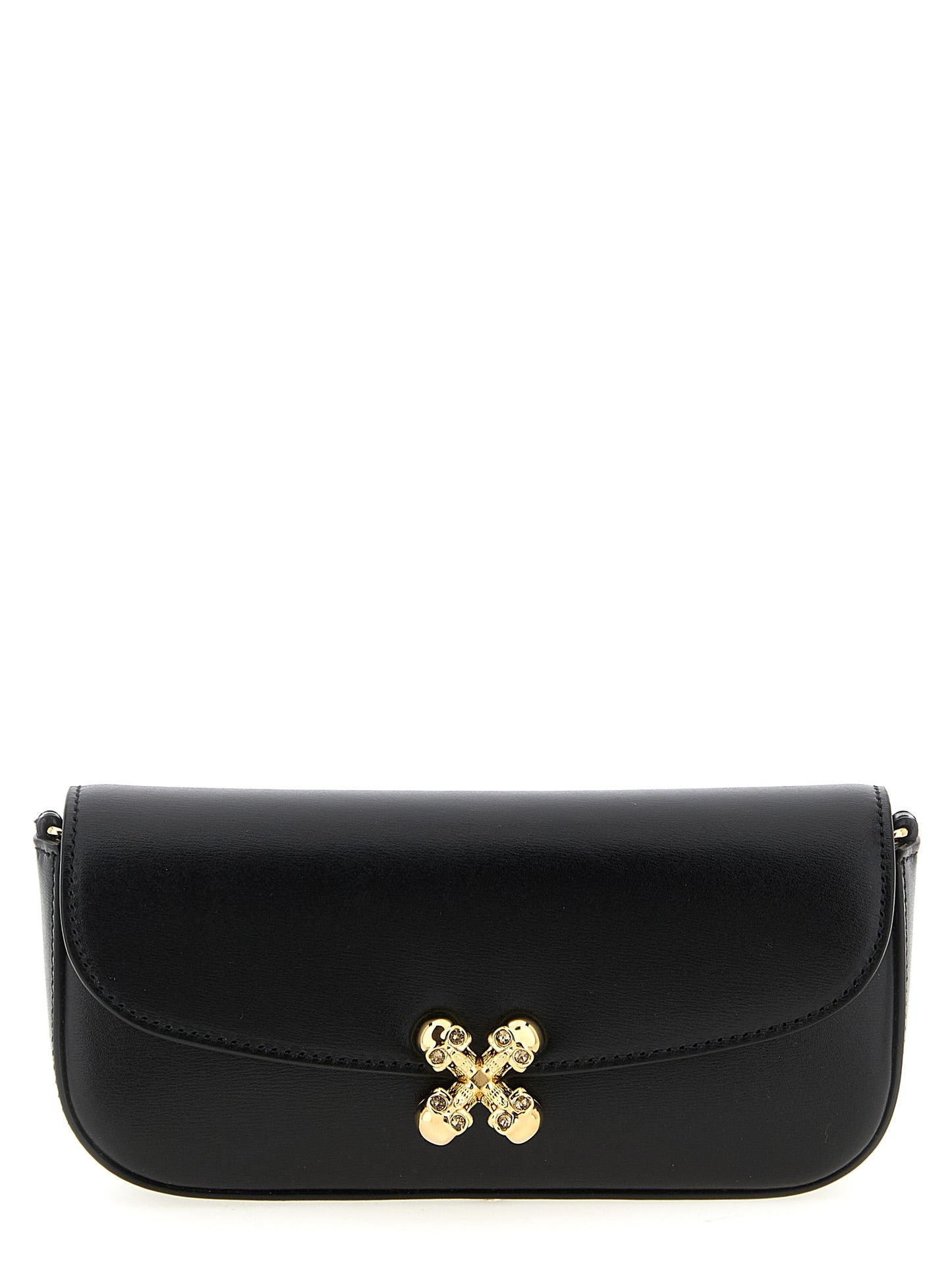 Small Crossbody East West Flap Handbag by Alexander McQueen for women in calfskin leather black & signature showcases a versatile sophistication silhouette, featuring a secure flap & magnetic, versatile sophistication , and versatile crossbody-strap & shoulder-strap for a versatile sophistication finish.