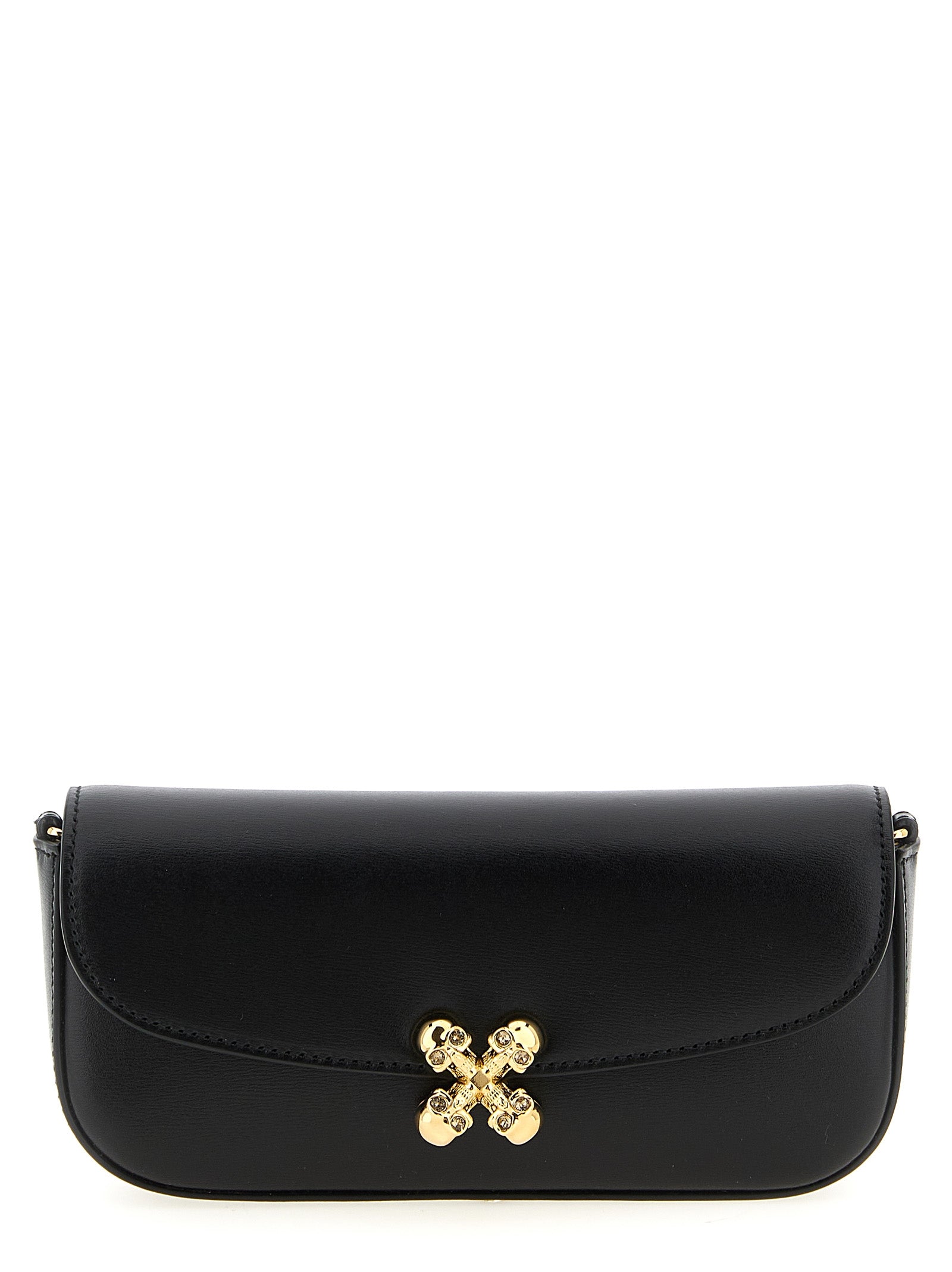 Small Crossbody East West Flap Handbag by Alexander McQueen for women in calfskin leather black & signature showcases a versatile sophistication silhouette, featuring a secure flap & magnetic, versatile sophistication , and versatile crossbody-strap & shoulder-strap for a versatile sophistication finish.