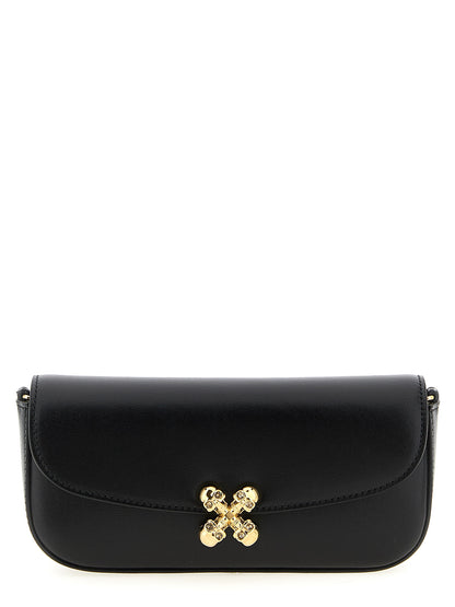 Small Crossbody East West Flap Handbag by Alexander McQueen for women in calfskin leather black & signature showcases a versatile sophistication silhouette, featuring a secure flap & magnetic, versatile sophistication , and versatile crossbody-strap & shoulder-strap for a versatile sophistication finish.