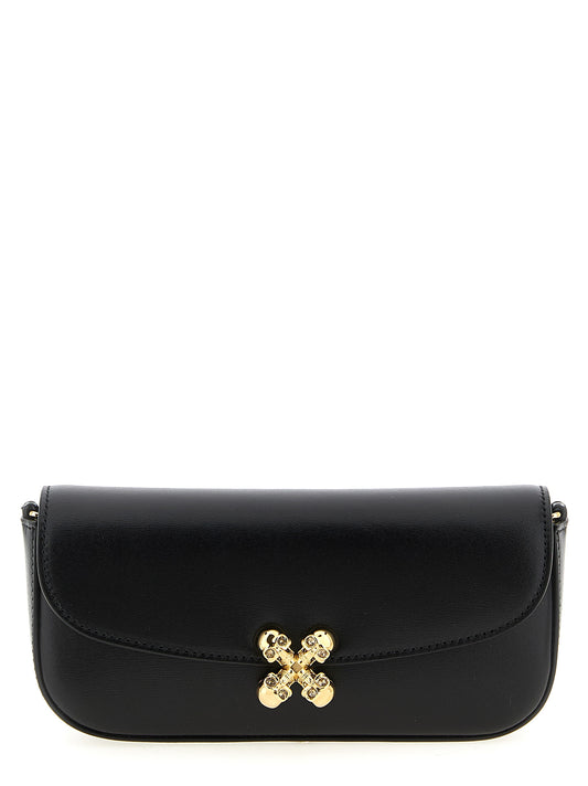 Small Crossbody East West Flap Handbag by Alexander McQueen for women in calfskin leather black & signature showcases a versatile sophistication silhouette, featuring a secure flap & magnetic, versatile sophistication , and versatile crossbody-strap & shoulder-strap for a versatile sophistication finish.