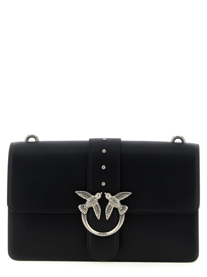 Crossbody Flap Handbag by PINKO for women in cotton & fur black features a transformative elegance silhouette, showcasing a secure snap, flap & buckle, organized , and versatile crossbody-strap & shoulder-strap for a transformative elegance look.