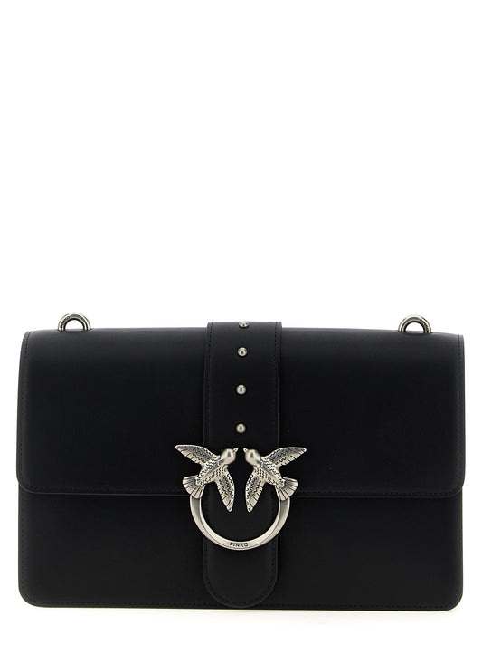 Crossbody Flap Handbag by PINKO for women in cotton & fur black features a transformative elegance silhouette, showcasing a secure snap, flap & buckle, organized , and versatile crossbody-strap & shoulder-strap for a transformative elegance look.