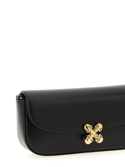 Small Crossbody East West Flap Handbag by Alexander McQueen for women in calfskin leather black & signature features an versatile silhouette, showcasing a secure flap & magnetic and versatile with versatile crossbody-strap & shoulder-strap for a versatile finish.