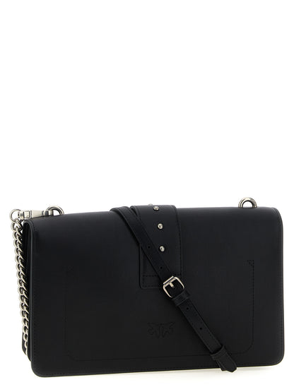 Crossbody Flap Handbag by PINKO for women in cotton & fur black features a transformative sophistication silhouette, showcasing a secure snap, flap & buckle, ample , and versatile crossbody-strap & shoulder-strap for a transformative sophistication look.