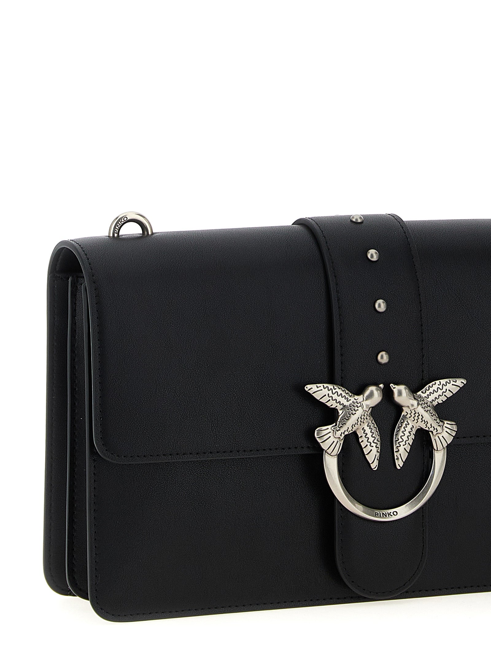 Crossbody Flap Handbag by PINKO for women in cotton & fur black features an multi-faceted design with a secure snap, flap & buckle, ample , and versatile crossbody-strap & shoulder-strap for a multi-faceted finish.