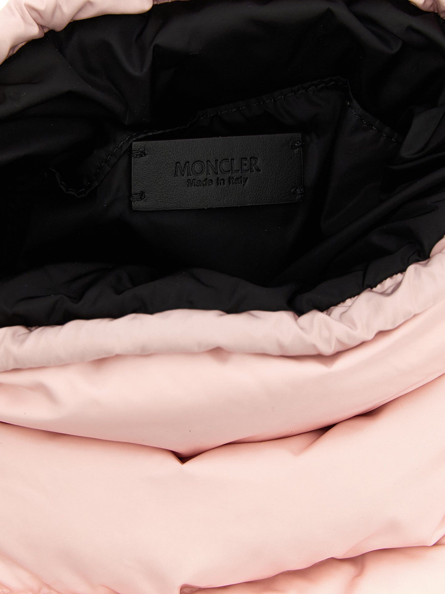 Quilted Bucket Handbag by Moncler for women in leather multicolor, pink & silver presents a ornamental silhouette, showcasing a secure drawstring, ample , and versatile shoulder-strap, adjustable-strap & handle for a ornamental finish.
