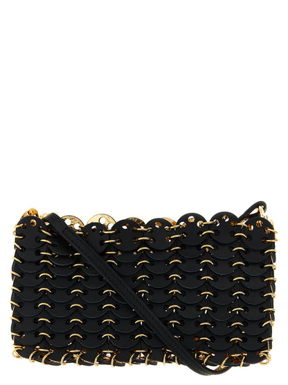 Crossbody Handbag by Paco Rabanne for women in bos taurus calf suede leather black features a transformative elegance silhouette, showcasing a secure magnetic, organized , and versatile crossbody-strap & shoulder-strap for a transformative elegance look.