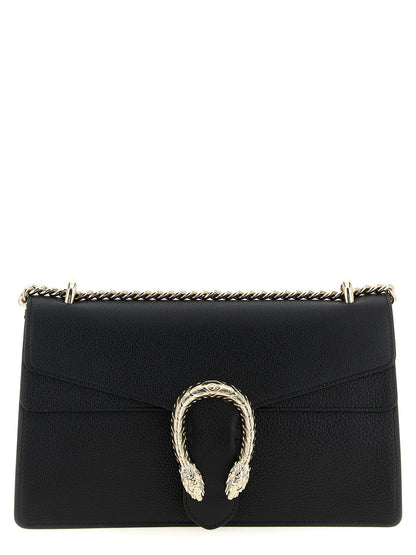 Medium Shoulder Flap Bag by Gucci for women in calfskin leather black showcases a statuesque silhouette, artfully detailed with a secure flap, organized , and versatile shoulder-strap for a statuesque look.