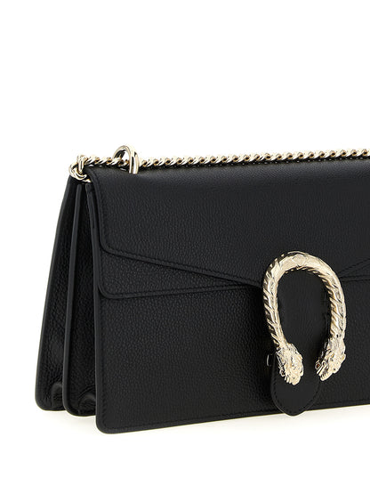 Medium Shoulder Flap Bag by Gucci for women in calfskin leather black features a statuesque silhouette, showcasing a secure flap and statuesque with versatile shoulder-strap for a statuesque finish.