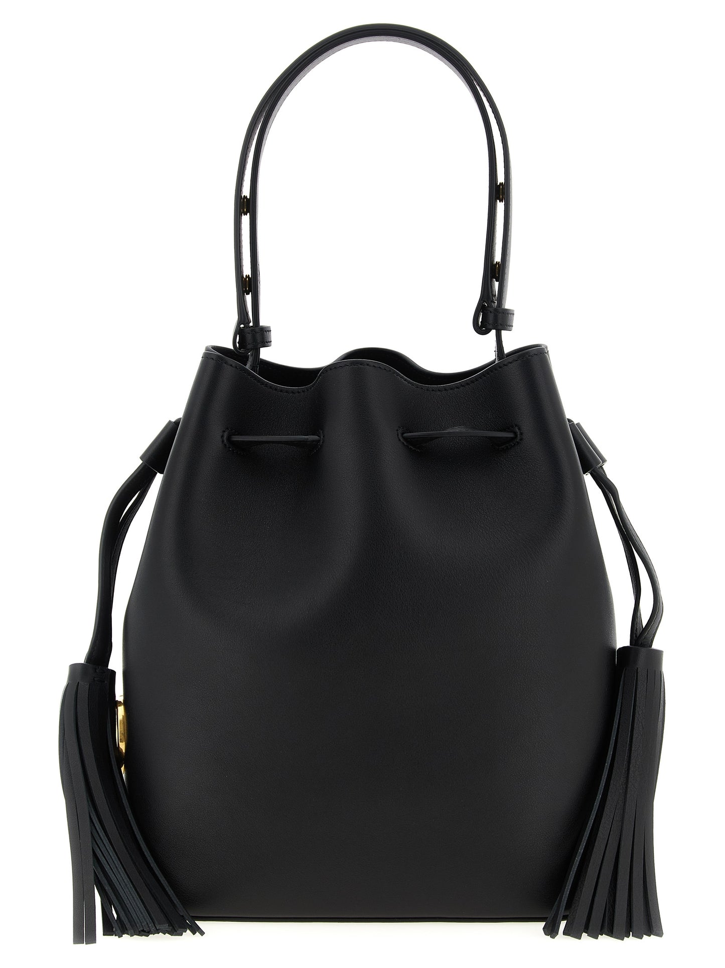 Shoulder Drawstring Bag by Valentino Garavani for women in calfskin leather black & signature features a effortless chic silhouette with a secure drawstring, ample , and versatile shoulder-strap, adjustable-strap & handle for a effortless chic finish.