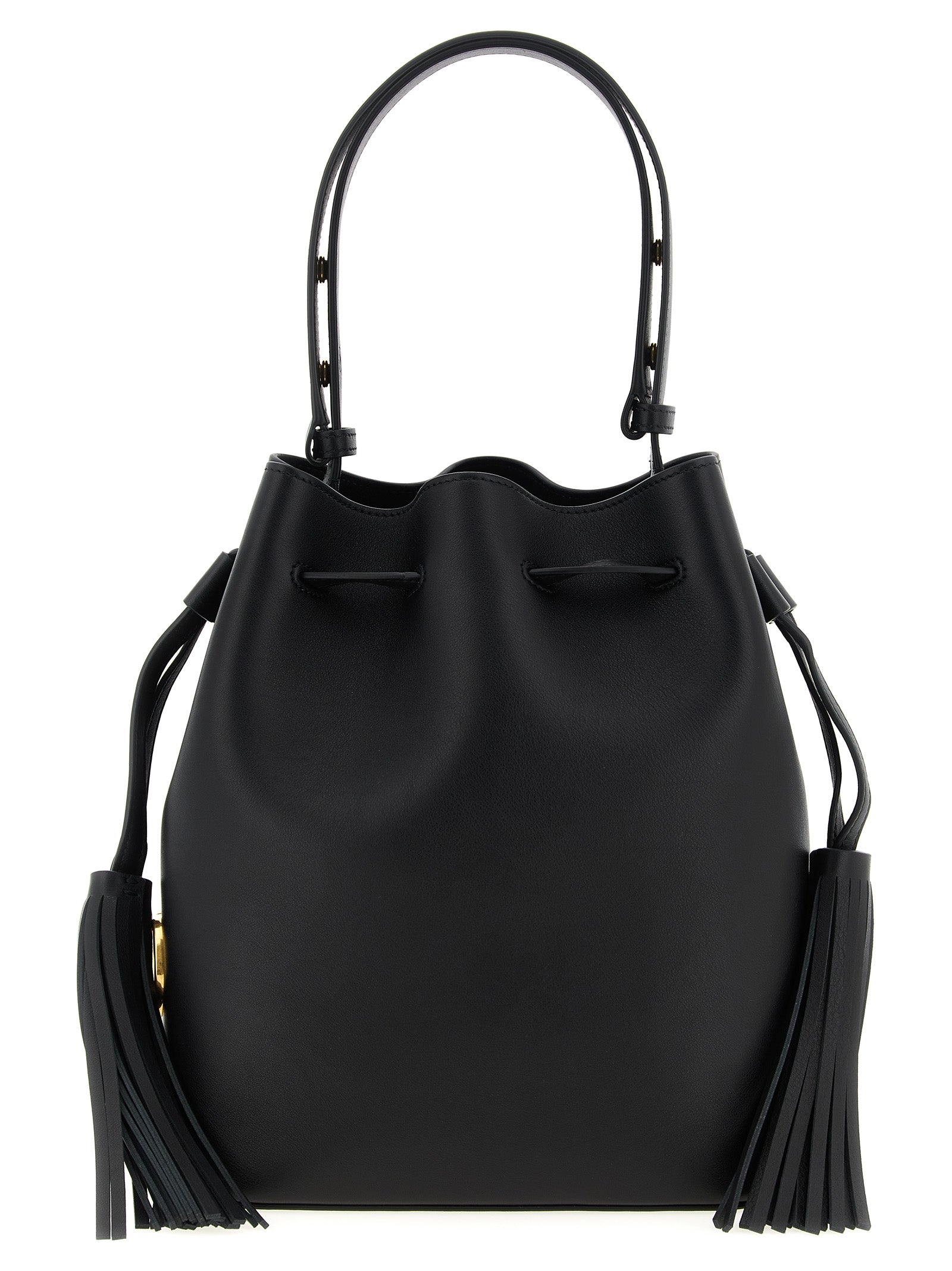 Shoulder Drawstring Bag by Valentino Garavani for women in calfskin leather black & signature features a effortless chic silhouette with a secure drawstring, ample , and versatile shoulder-strap, adjustable-strap & handle for a effortless chic finish.