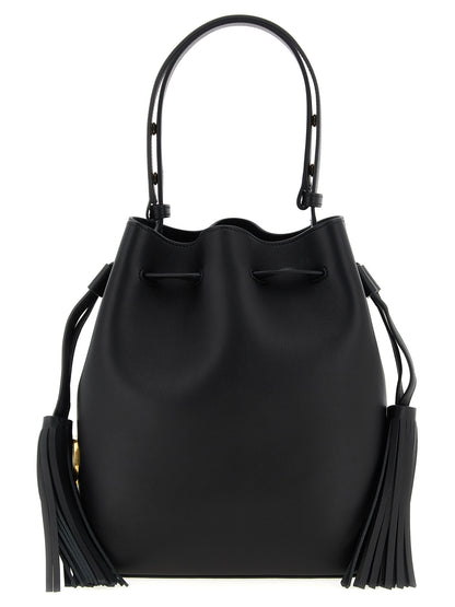 Shoulder Drawstring Bag by Valentino Garavani for women in calfskin leather black & signature features a effortless chic silhouette with a secure drawstring, ample , and versatile shoulder-strap, adjustable-strap & handle for a effortless chic finish.