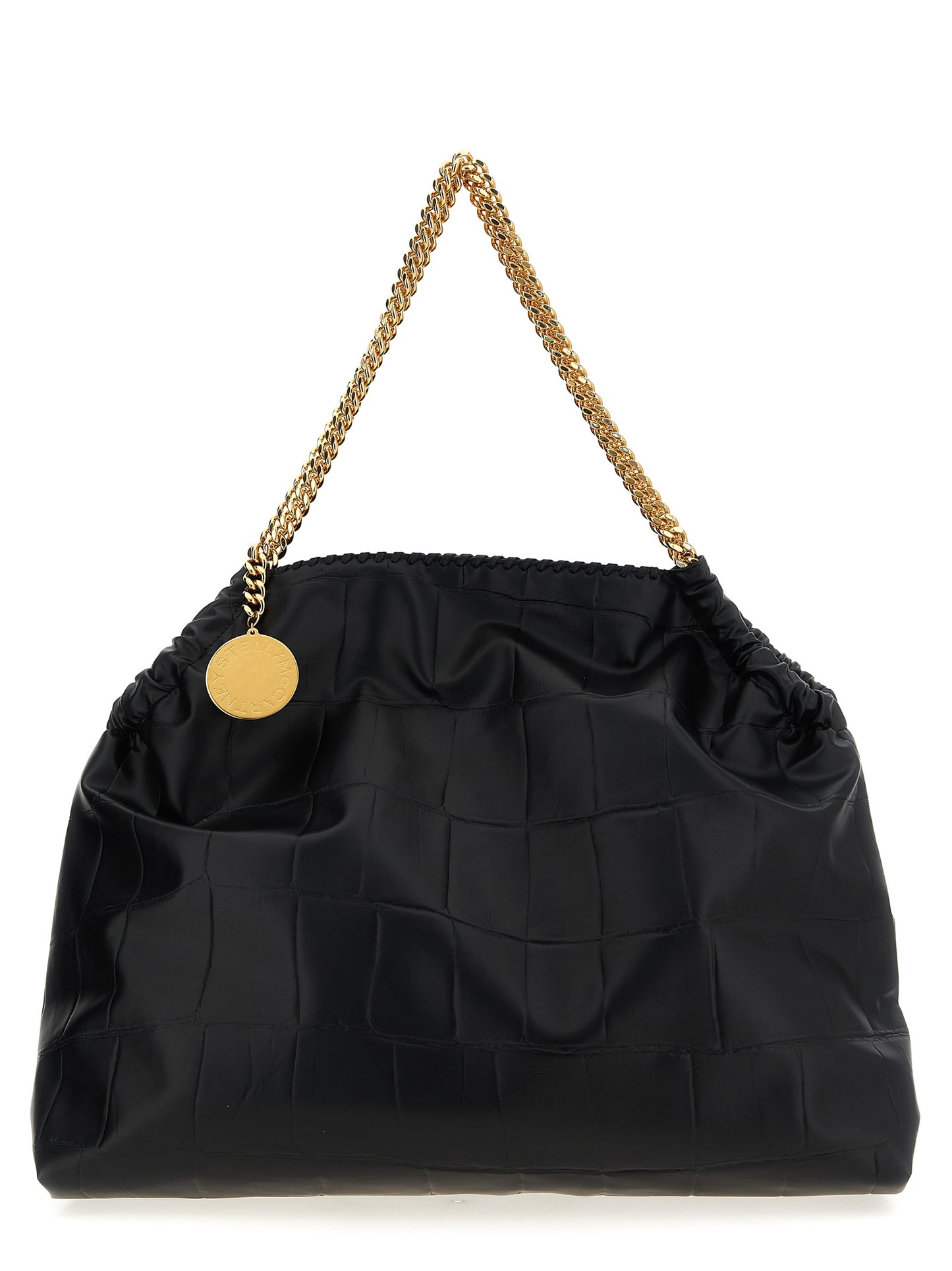 Shopper Tote Bag by Stella McCartney for women in calf leather & aluminium black & monogram features an jet-set-ready silhouette, showcasing the Falabella The Monogram Calf Leather & Aluminium Shopper Tote Bag design with a secure magnetic, ample , and versatile handle.