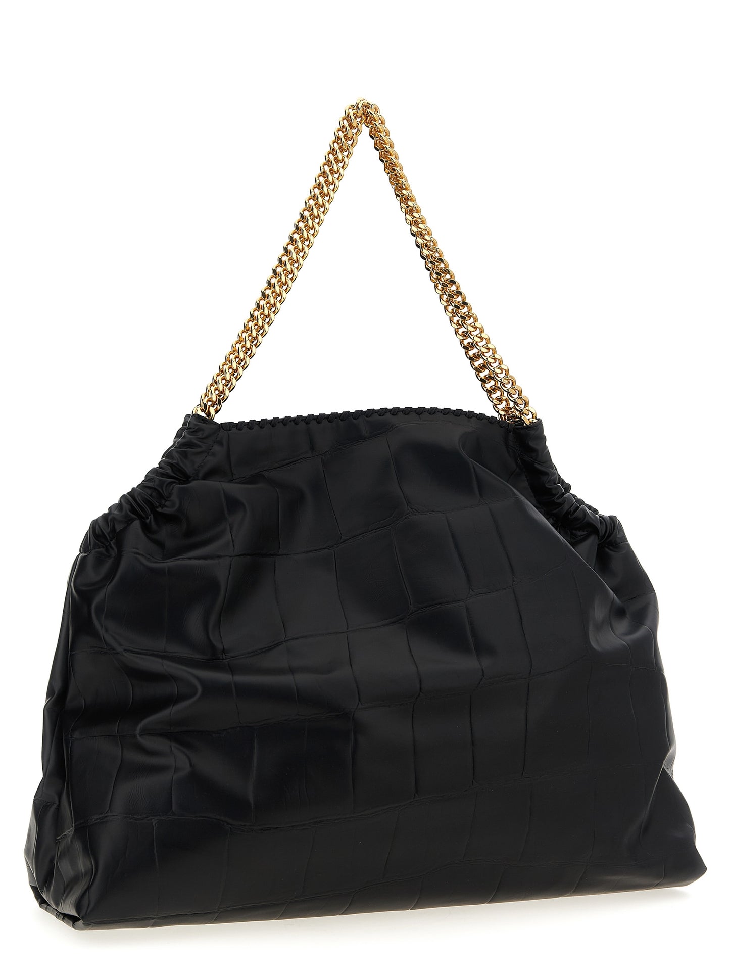 Shopper Tote Bag by Stella McCartney for women in calf leather & aluminium black & monogram features a jet-set sophisticated Falabella The Monogram Calf Leather & Aluminium Shopper Tote Bag design with a secure magnetic, ample , and versatile handle for a jet-set sophisticated finish.