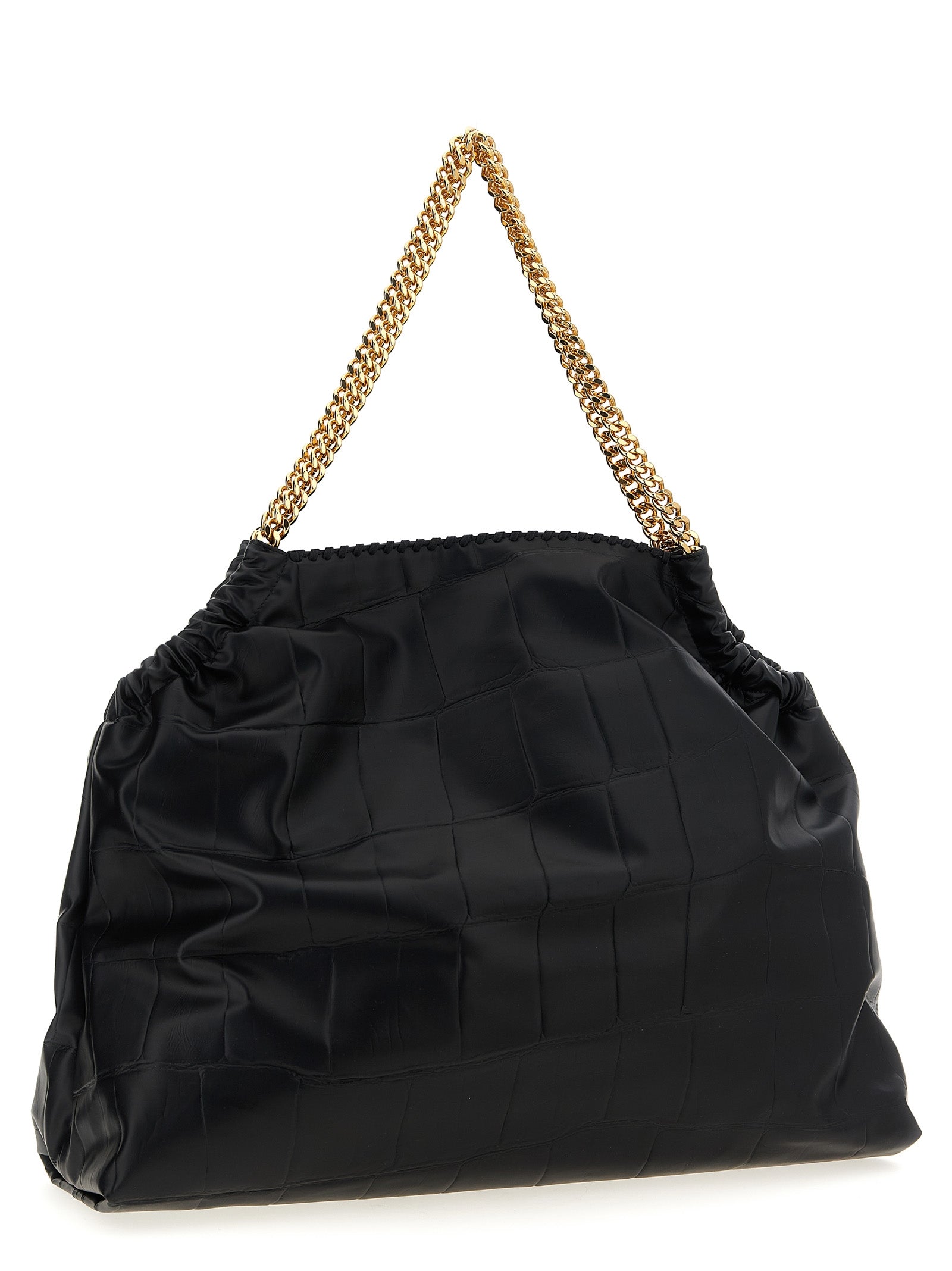 Shopper Tote Bag by Stella McCartney for women in calf leather & aluminium black & monogram features a jet-set sophisticated Falabella The Monogram Calf Leather & Aluminium Shopper Tote Bag design with a secure magnetic, ample , and versatile handle for a jet-set sophisticated finish.