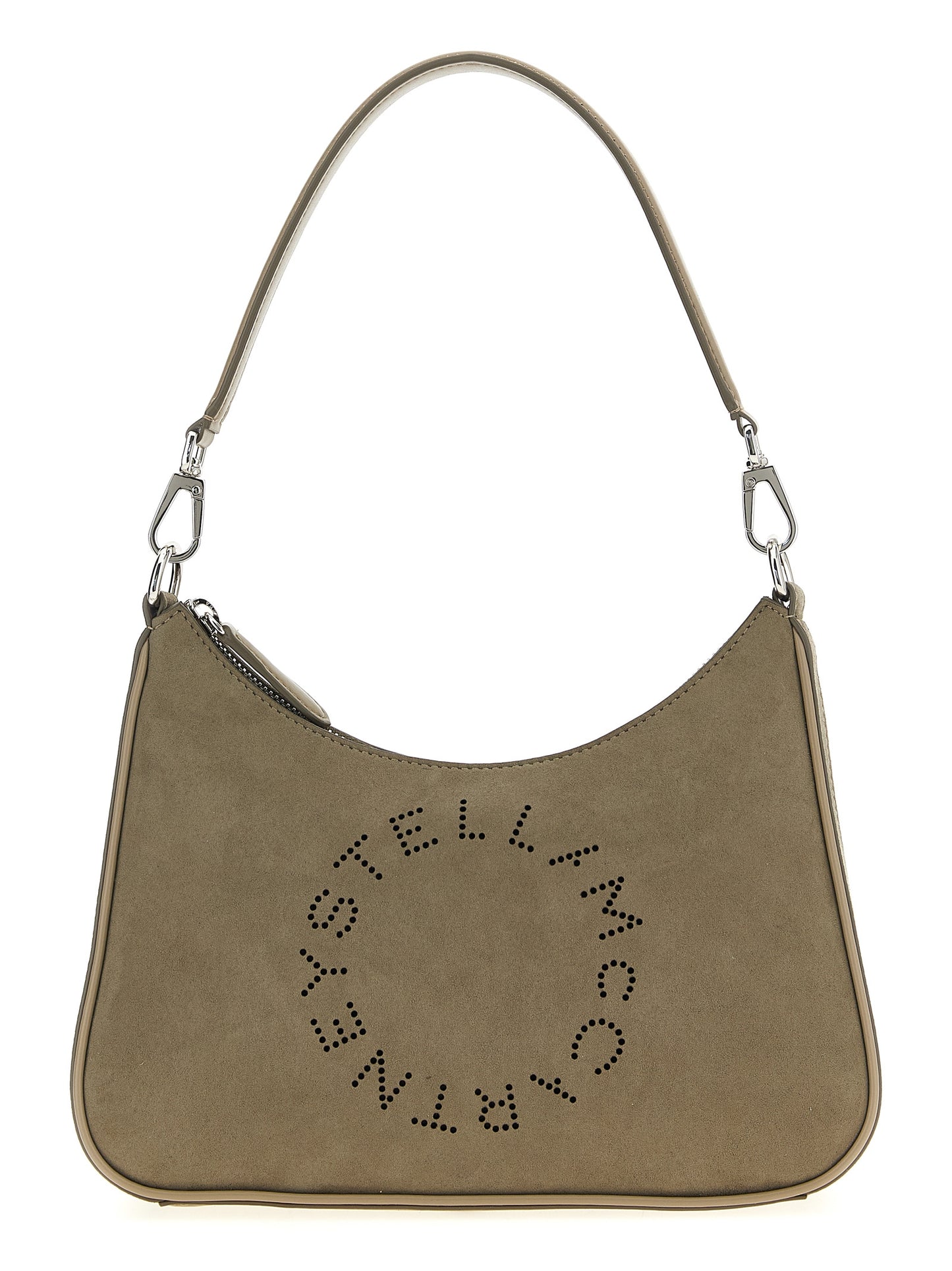 Small Shoulder Hobo Bag by Stella McCartney for women in polyamide viscose gray features an effortlessly chic silhouette with a secure zipper, ample , and versatile shoulder-strap, adjustable-strap & handle for effortlessly chic everyday luxury.