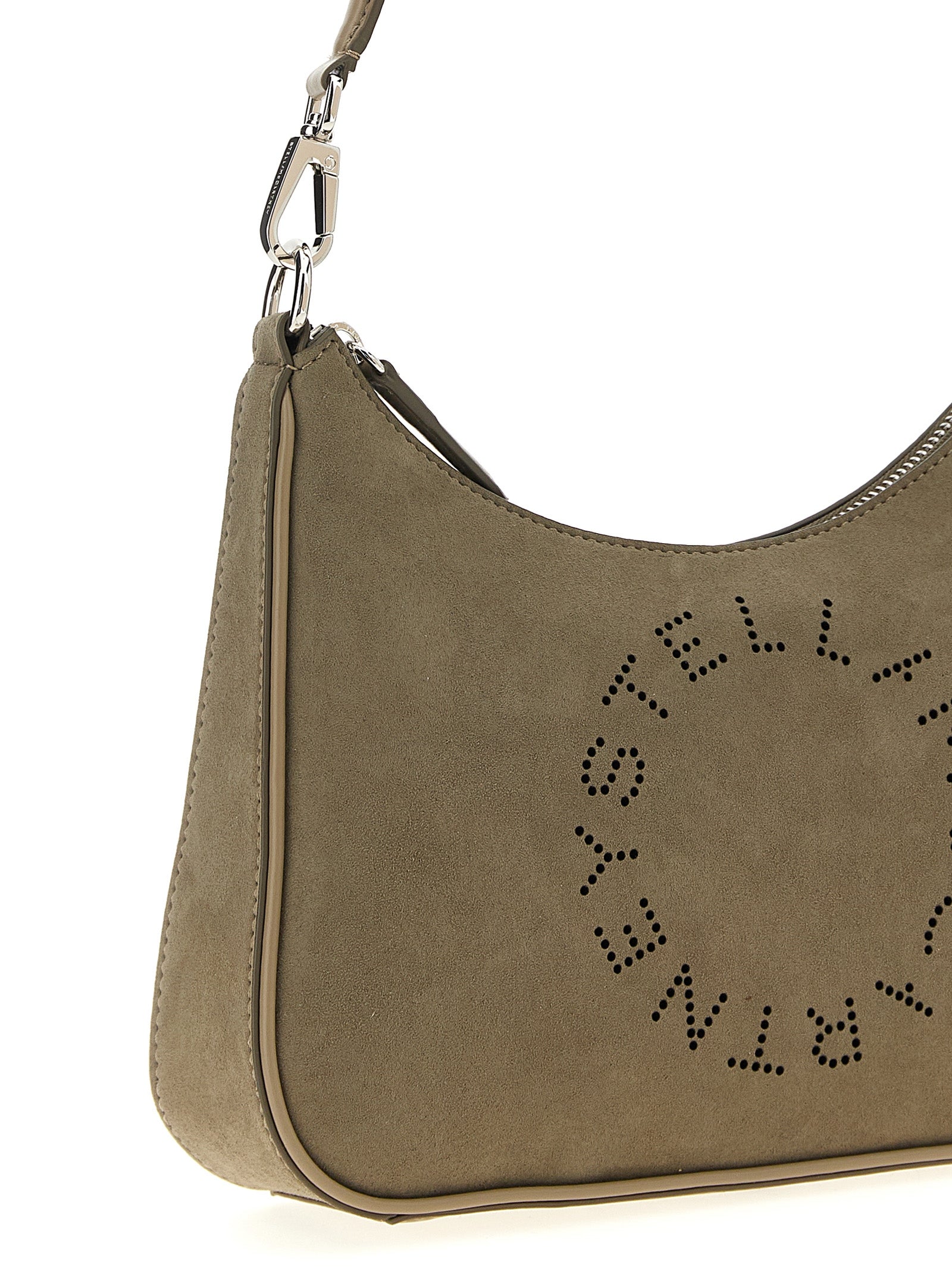 Small Shoulder Hobo Bag by Stella McCartney for women in polyamide viscose gray features a effortless sophistication silhouette, secured by a zipper with ample and versatile shoulder-strap, adjustable-strap & handle for a effortless sophistication finish.