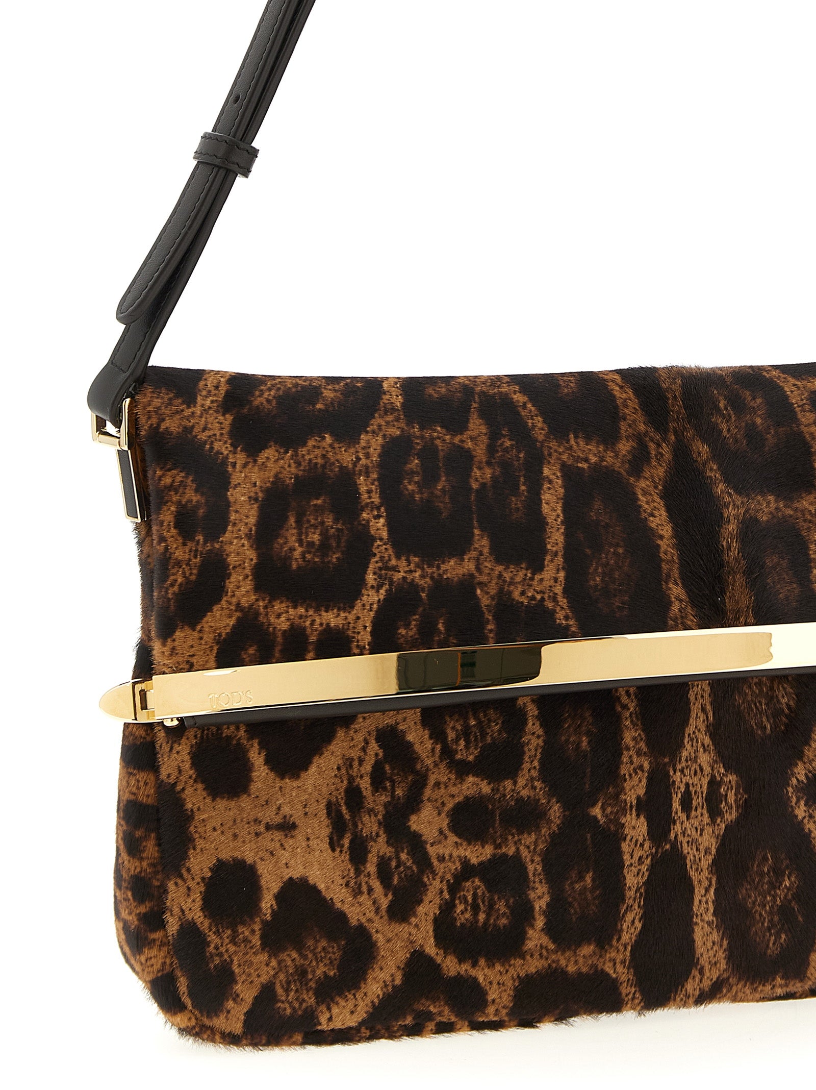 Shoulder Flap Bag by Tod's for women in calfskin leather animal, brown, magenta & print features a statuesque silhouette, showcasing a secure snap, flap & zipper and statuesque with versatile shoulder-strap, adjustable-strap & handle for a statuesque finish.