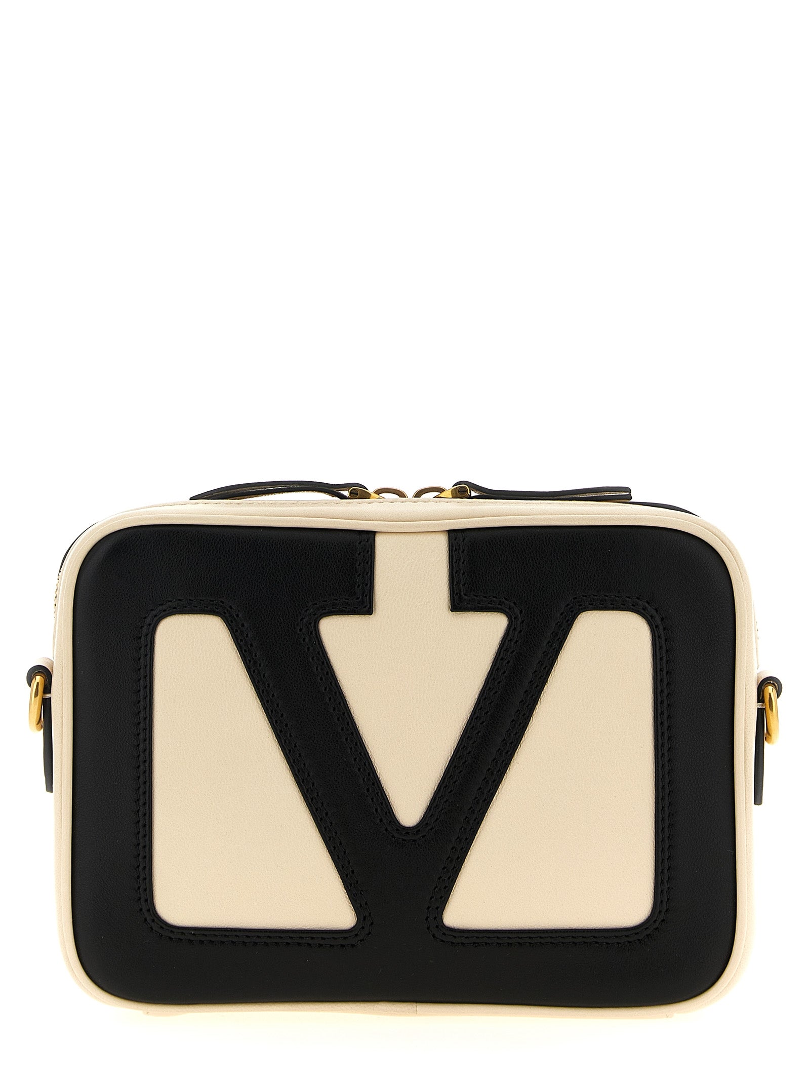 Crossbody Messenger Handbag by Valentino Garavani for unisex in polyester bicolour, black, white & signature features a versatile chic silhouette, meticulously detailed with a secure zipper, ample , and versatile crossbody-strap, shoulder-strap & adjustable-strap.