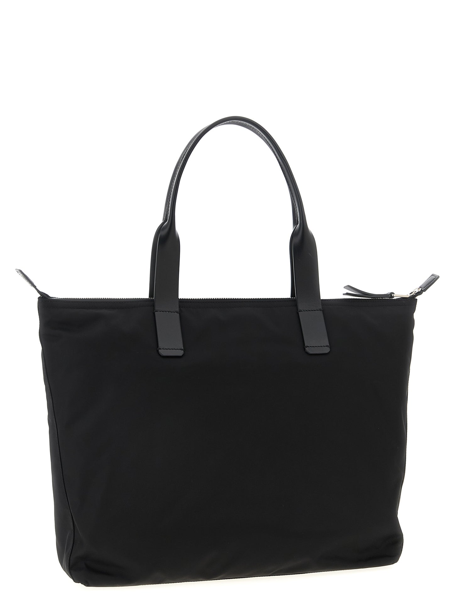 Medium Shopper Tote Bag by Dolce & Gabbana for men in leather & nylon black features an jet-set-ready silhouette, showcasing the Leather Nylon Medium Shopper Tote Bag design with a secure zipper, ample , and versatile handle.