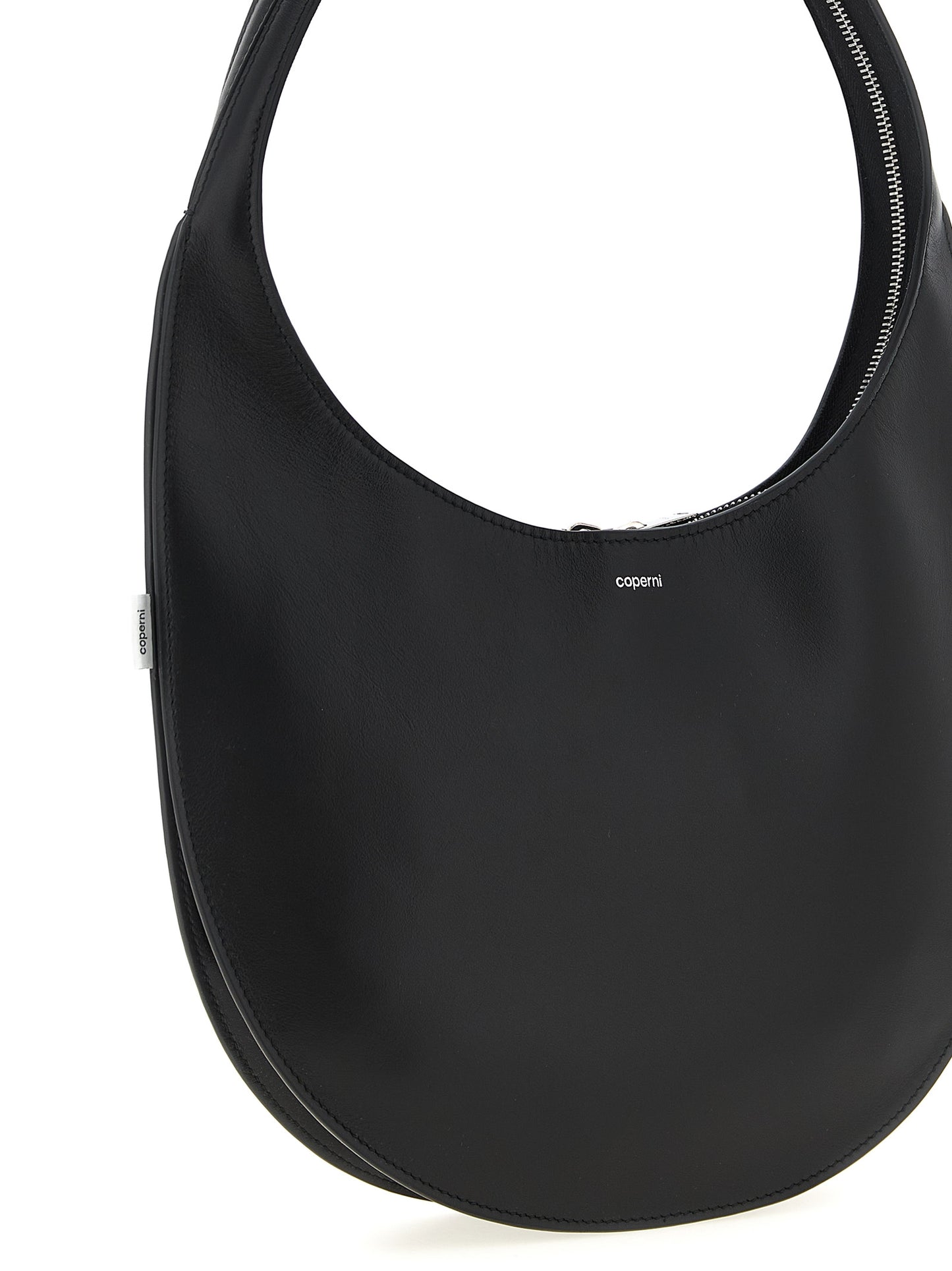 Medium Shoulder Bag by Coperni for women in bos taurus calf suede leather black showcases a statuesque silhouette, artfully detailed with a secure zipper, organized , and versatile shoulder-strap for a statuesque look.