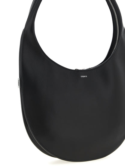 Medium Shoulder Bag by Coperni for women in bos taurus calf suede leather black showcases a statuesque silhouette, artfully detailed with a secure zipper, organized , and versatile shoulder-strap for a statuesque look.