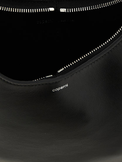 Medium Shoulder Bag by Coperni for women in bos taurus calf suede leather black features an effortlessly chic silhouette with a secure zipper, ample , and versatile shoulder-strap for effortlessly chic everyday luxury.