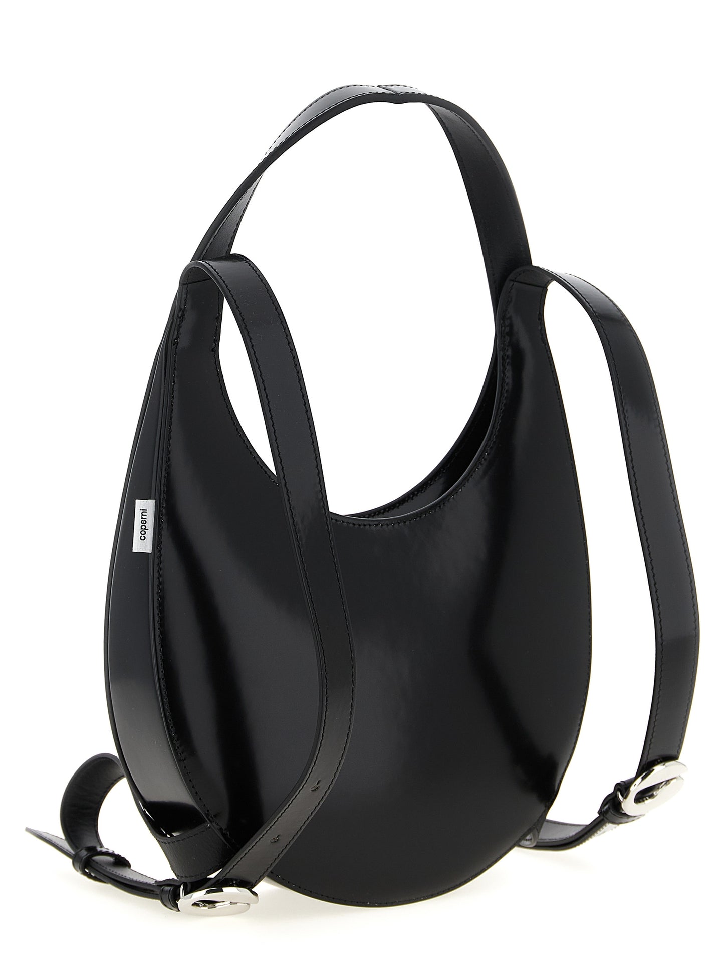 Backpack by Coperni for women in leather & metal black presents a stately Icon Swipe Leather & Metal Backpack design, showcasing a secure zipper & buckle with ample and versatile backpack-strap, adjustable-strap & handle for a stately finish.