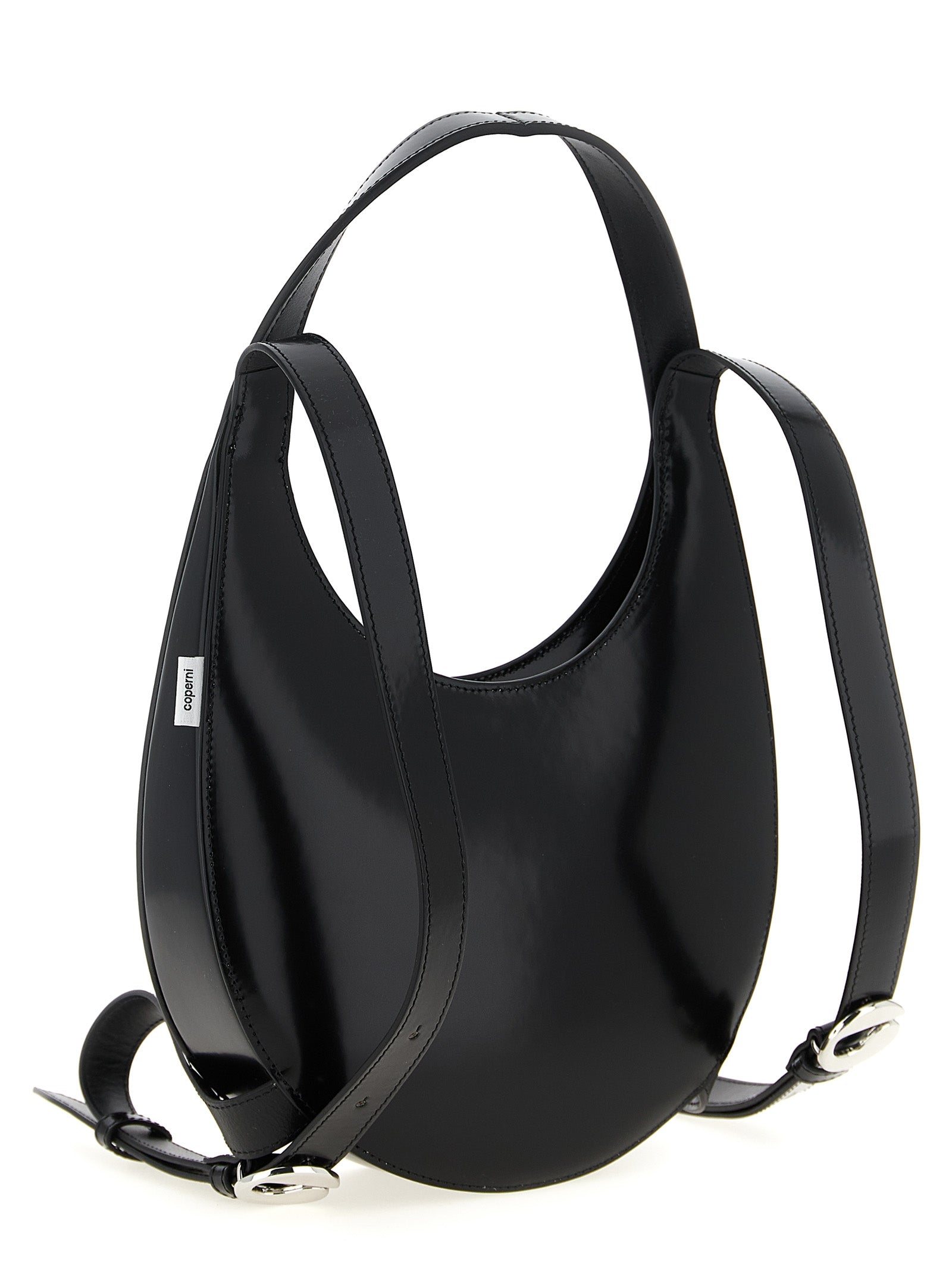 Backpack by Coperni for women in leather & metal black presents a stately Icon Swipe Leather & Metal Backpack design, showcasing a secure zipper & buckle with ample and versatile backpack-strap, adjustable-strap & handle for a stately finish.