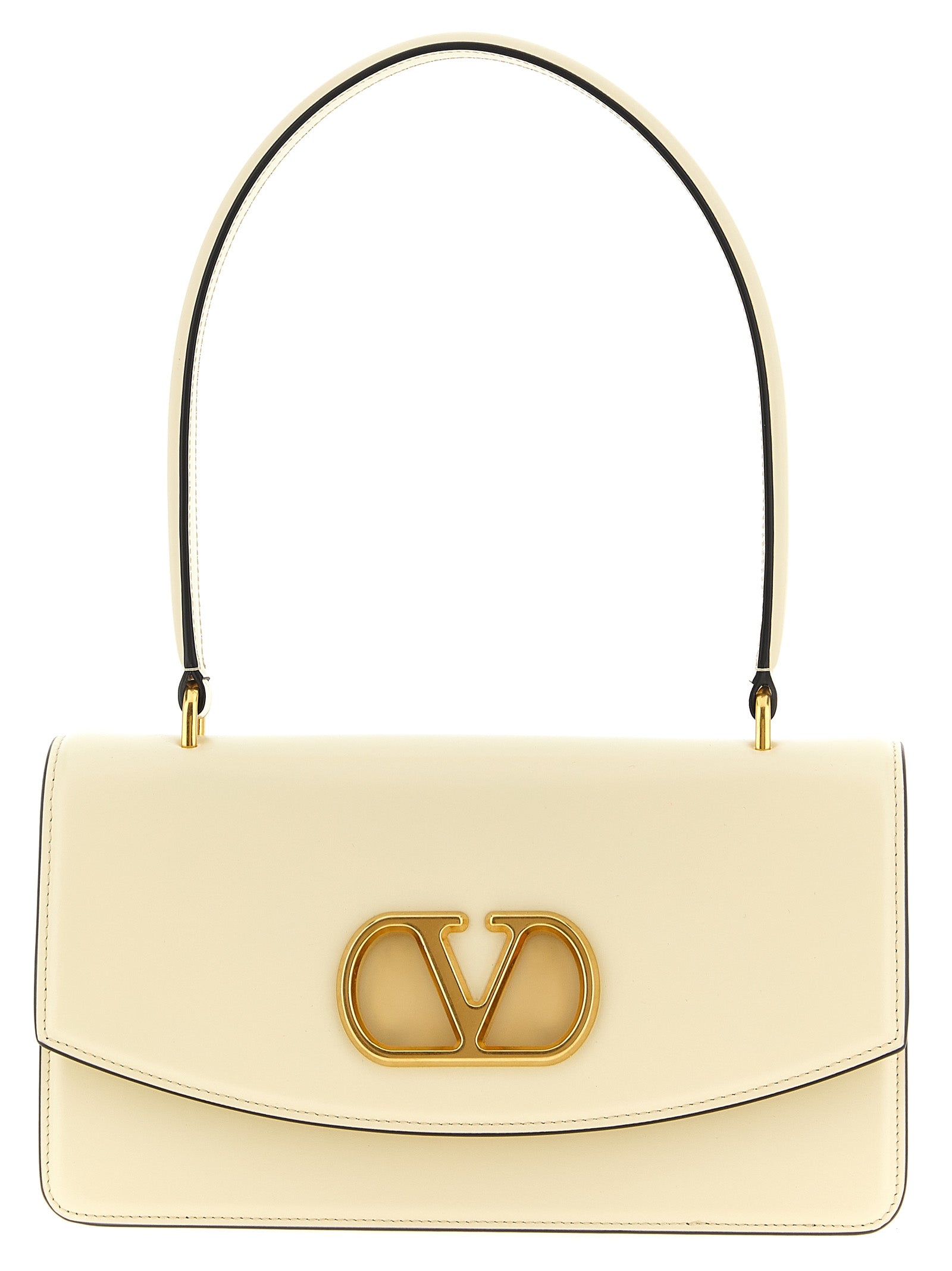 Shoulder Flap Bag by Valentino Garavani for women in calfskin leather white & signature features a stately silhouette, showcasing a secure flap & magnetic, ample , and stately shoulder-strap & handle for a stately finish.