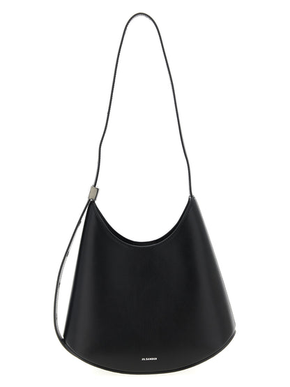 Shoulder Bag by Jil Sander for women in bos taurus suede calf leather black showcases a enviable silhouette, artfully detailed with a secure magnetic & buckle, organized , and versatile shoulder-strap, adjustable-strap & handle for a enviable look.